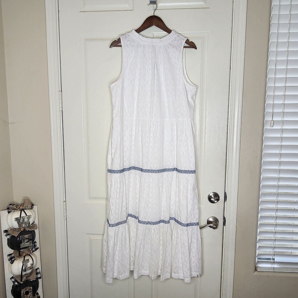 Tommy Bahama White Sleeveless Midi Dress with Blue Trim - Picture 3 of 7